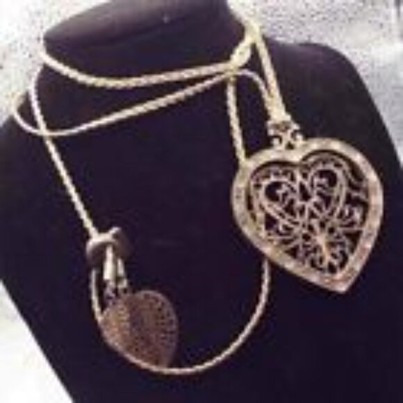 LK LEETAL KALMANSON ISRAELI ARTIST DELICATE FILIGREE HEART LONG NECKLACE 41 - Picture 3 of 5